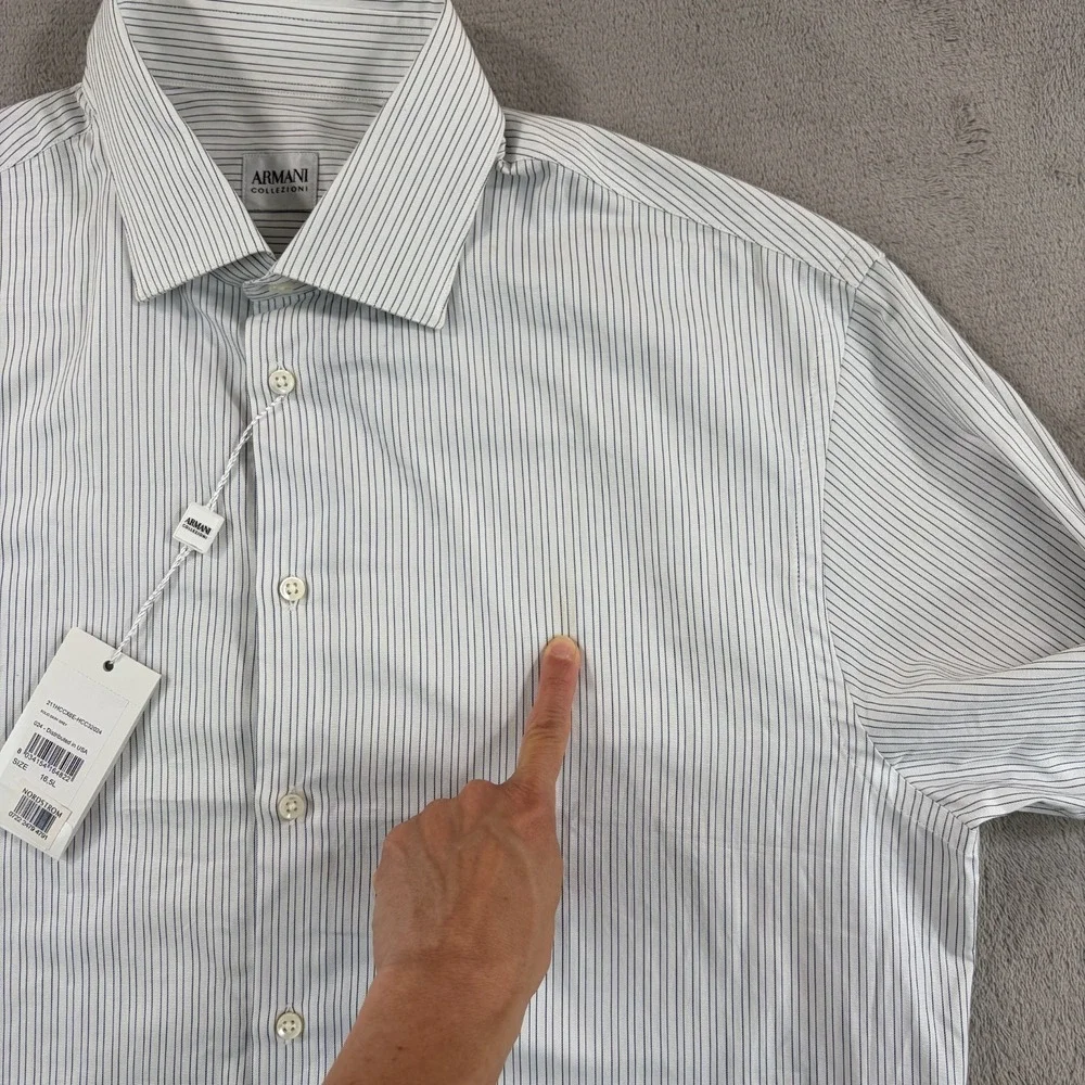 Armani Collezioni French Cuff Shirt in White Grey Striped Large 42 16.5 NWT